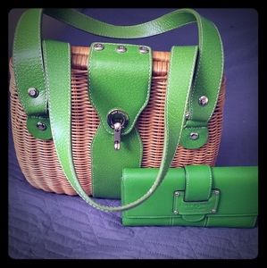 Straw handbag with matching wallet